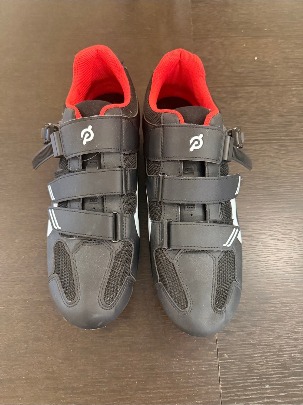 Peloton Men's Black Athletic Cycling Shoes with Red Liner
